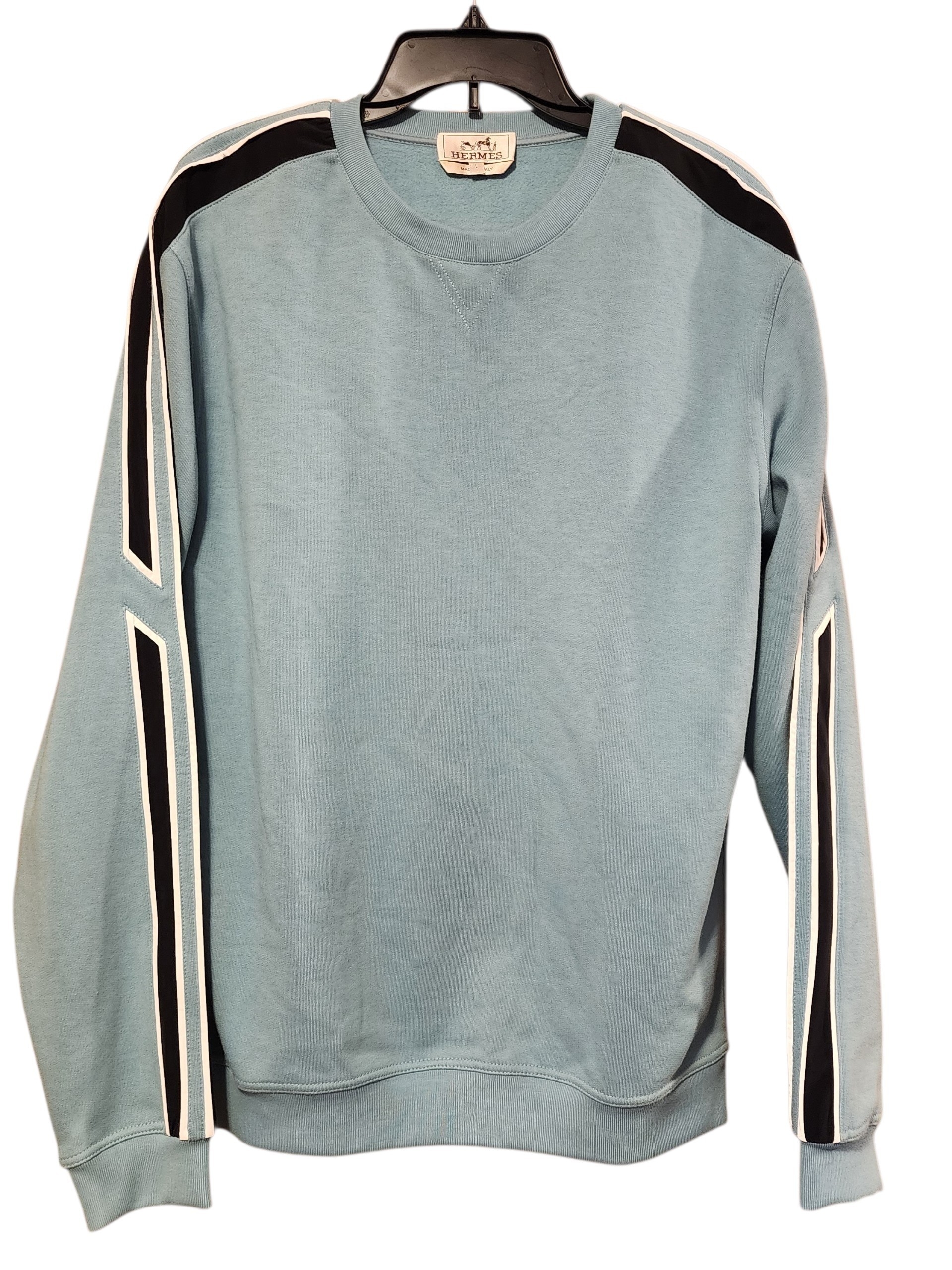 Hermes Run H Crewneck Sweatshirt With Black And White Sleeve Stripes